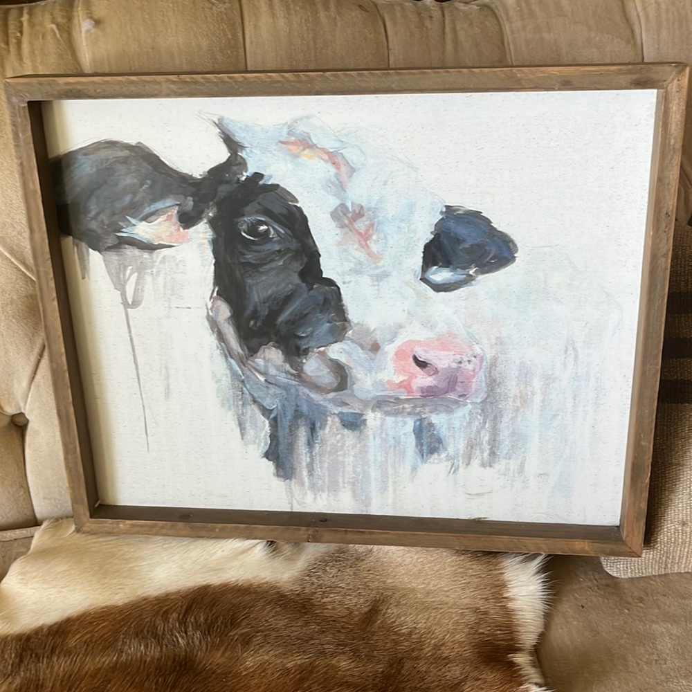 Farm house cow print painting black and white